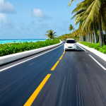 **

A serene Maldivian island scene featuring electric cars gracefully navigating a coastal road lined with palm trees, fully clothed tourists enjoying the ride, solar panels glistening in the background, promoting eco-friendly transportation, showcasing a sustainable future. Safe for work, appropriate content, professional, modest. Perfect anatomy, correct proportions, natural pose.

**