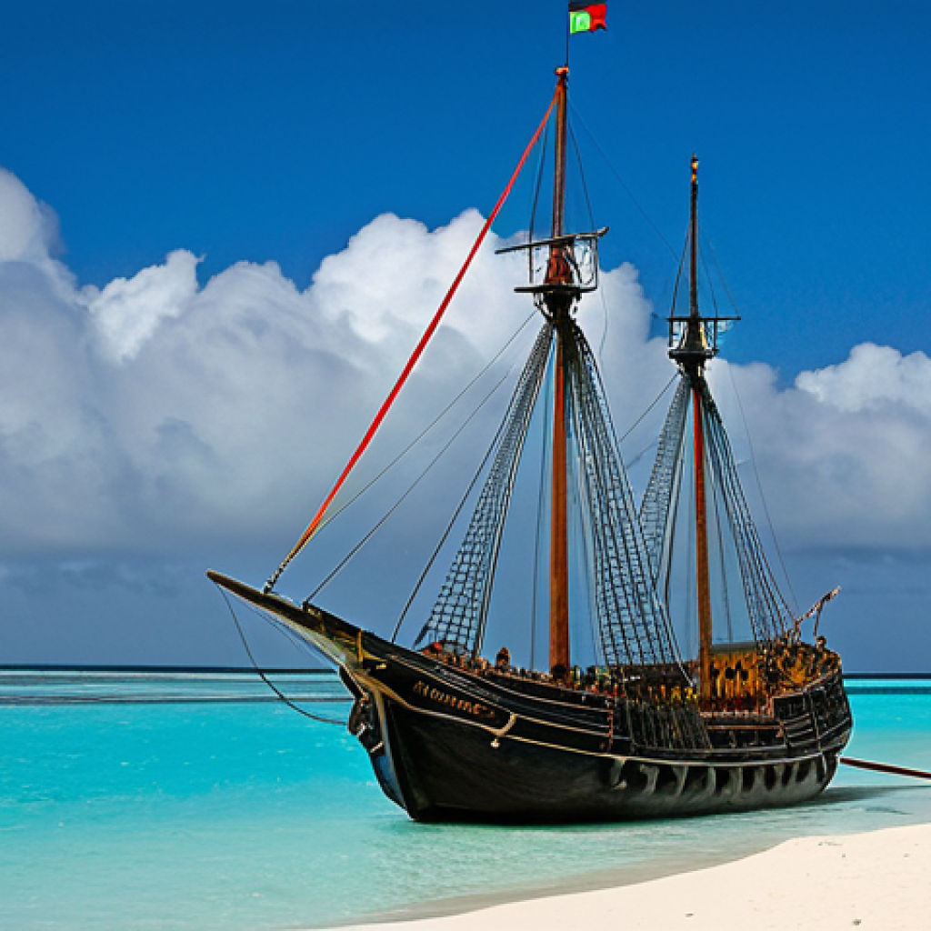 몰디브 포르투갈 점령기 - **Image Prompt: The Foreboding Arrival of the Portuguese in the Maldives, 1558**

    A breathtaking...