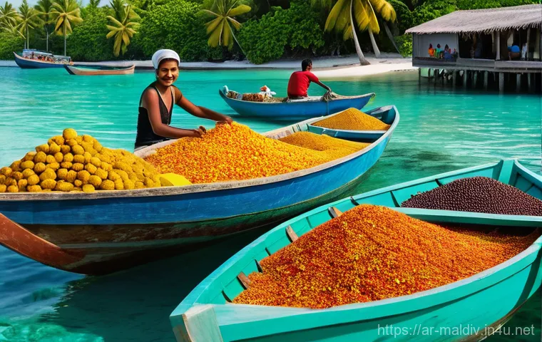 몰디브 전통 시장 투어 - **Vibrant Maldivian Local Market Scene:**
    "A bustling and vibrant Maldivian local market, teemin...