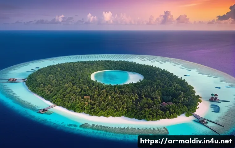 몰디브 여행과 기후 변화 - **Prompt: "An aerial view of a pristine Maldivian atoll at sunrise. The soft golden light illuminate...