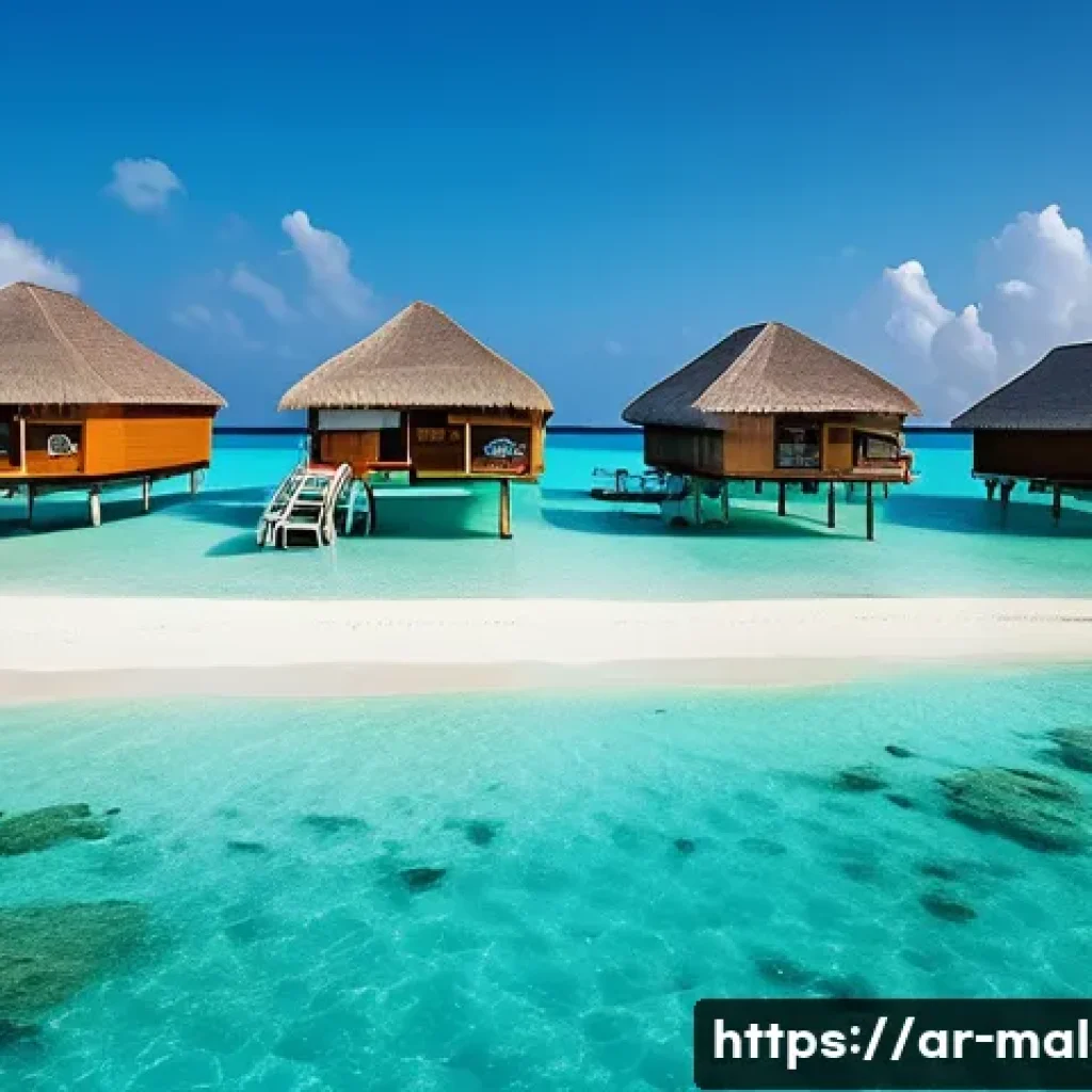 몰디브와 하와이 비교 - A vibrant tropical beach scene in the Maldives featuring crystal-clear turquoise waters, white sandy...