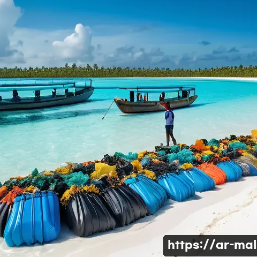 몰디브 NGO 단체 - A vibrant community beach cleanup event in the Maldives featuring diverse local people, including yo...