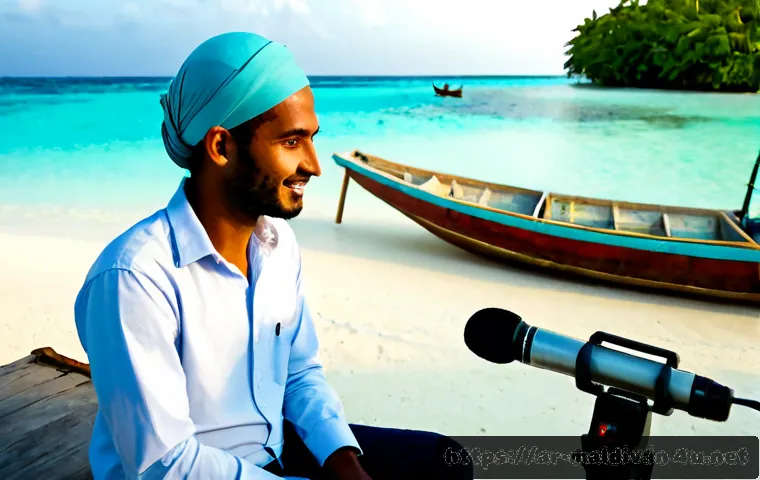 몰디브 로컬 주민 인터뷰 - Photorealistic documentary-style interview on a quiet Maldives island, friendly local Maldivian fish...